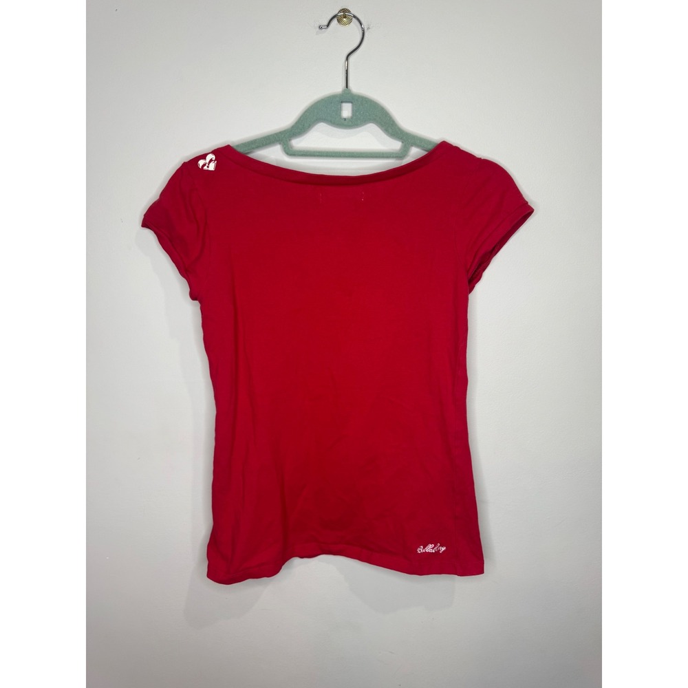 Y2K Vintage Billabong Red V-Neck Graphic Tee Skull Heart Shirt Sz M - Picture 2 of 6